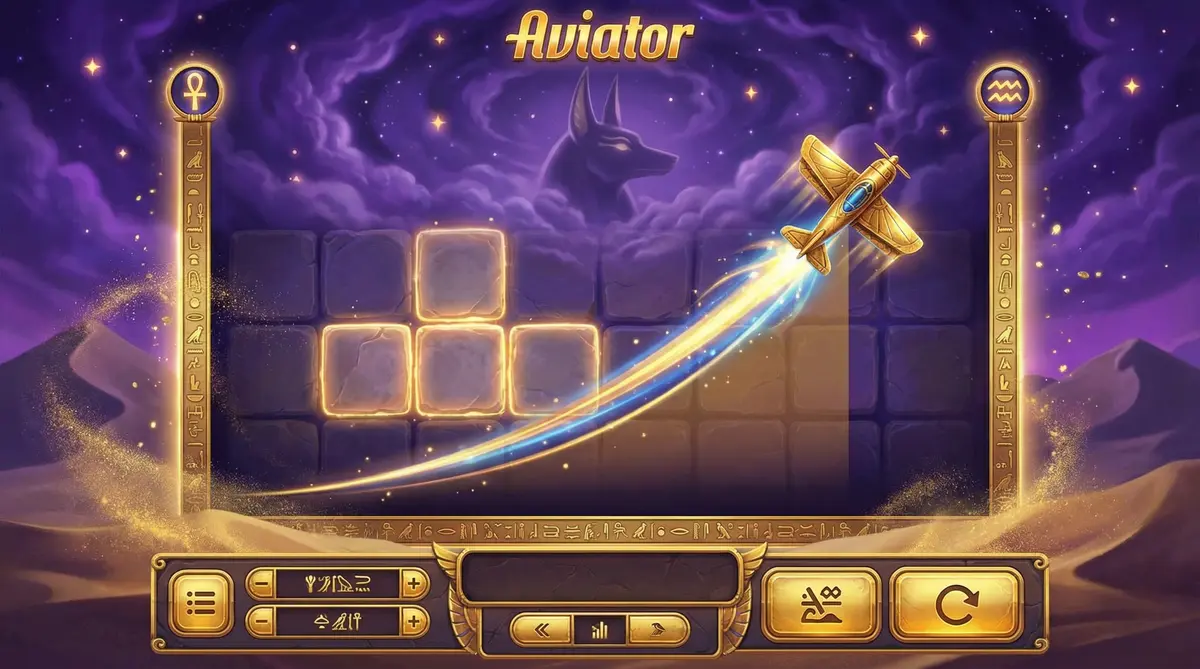 Jogo Aviator crash com tema egípcio dourado